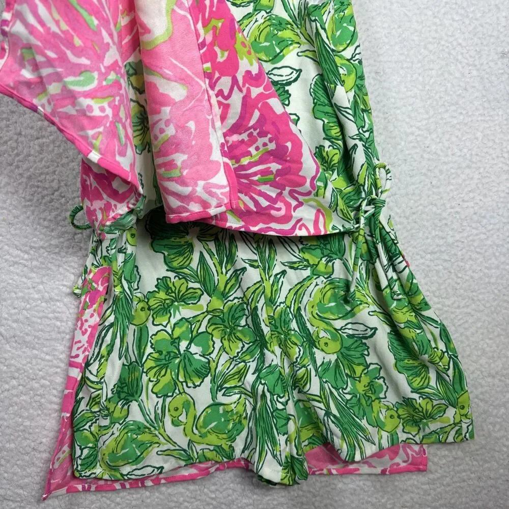(T6) Lilly Pulitzer Pearl Romper Flamingle Engineered Flamingos Floral,Sz 4 - Picture 9 of 16